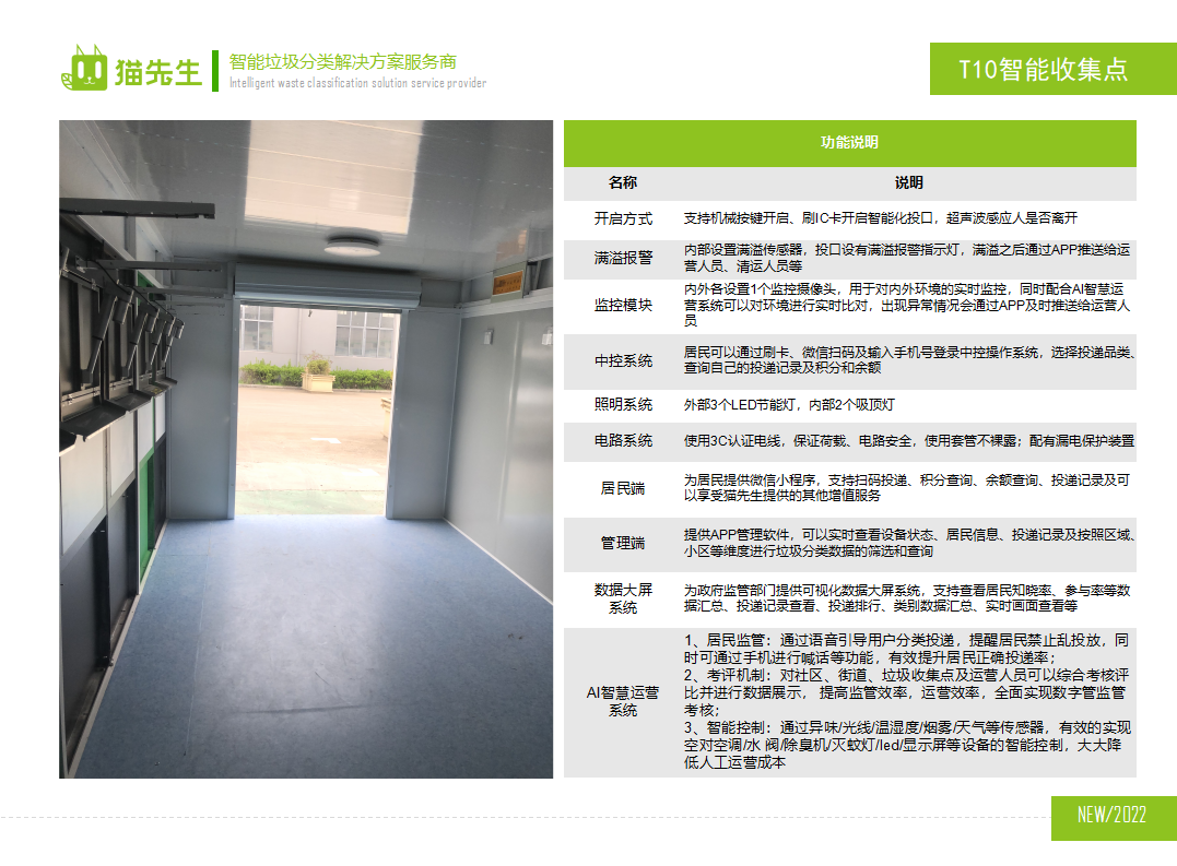 貓先生智能垃圾分類房，定時定點垃圾收集站 ，垃圾房功能說明